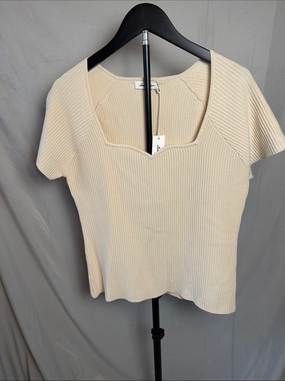 Another Love Ribbed Cream Square Sweetheart Neck Tee